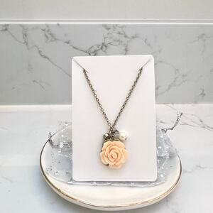 Claire’s Rose Charm Necklace Flower Faux Pearl Romantic Jewelry Cottagecore